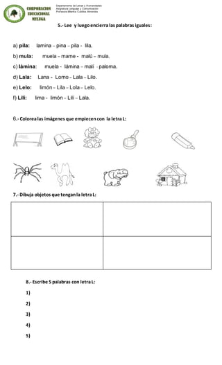 Guia de reforzamiento letra l | DOC