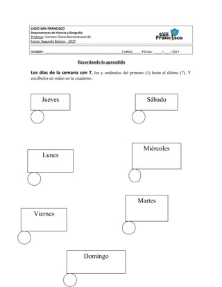 Guía de repaso días de la semana y meses | DOC