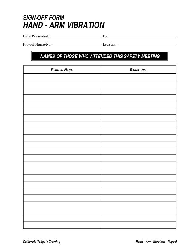 guia de treinamento para vibracoes osha safety meeting sign in sheet