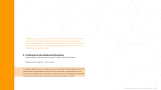 59
Rotinas de trabalho de Tutoria de Área
“Observei que os alunos estavam muito quietos. O que podemos fazer para
melhorar a participação deles?”Essa pergunta abre para discussão quais
estratégias poderiam ser colocadas em prática. Esse é o momento para você
sugerir outras alternativas de gestão de sala de aula para o tutorado e, se
necessário, uma aula modelar.
4.	
Combine com o tutorado os encaminhamentos.
Qual estratégia será colocada em prática? Observação? Modelagem?
Explique qual o objetivo e como ocorre.
“A avaliação deles é sempre muito construtiva. A forma de falar é diferenciada. Eles têm um
olhar experiente quando assistem à sua aula.‘Olhe, professora, sua abordagem foi muito
boa, os alunos interagiram. E, nesse ponto, você já tentou usar essa estratégia? Comentários
construtivos como esses, você absorve e depois coloca em prática.” Tutorado
Sumário
 