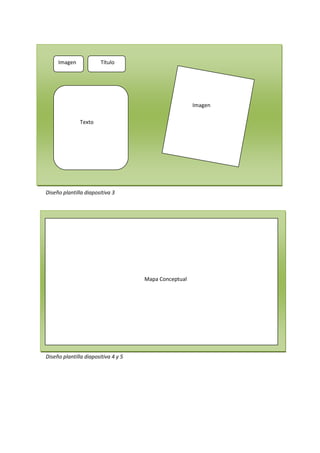 Imagen               Título




                                                       Imagen

               Texto




Plantilla diapositiva 3



Diseño plantilla diapositiva 3




                                     Mapa Conceptual




Diseño plantilla diapositiva 4 y 5
 