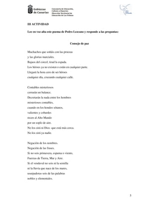 III ACTIVIDAD

Lee en voz alta este poema de Pedro Lezcano y responde a las preguntas:



                                ...