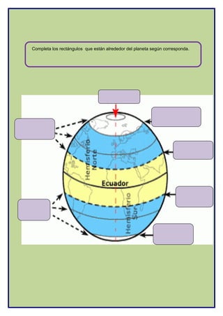 Completa los rectángulos que están alrededor del planeta según corresponda.
 