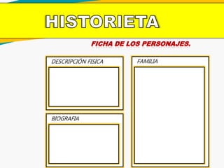 FICHA DE LOS PERSONAJES.
DESCRIPCIÓN FISICA
BIOGRAFIA
FAMILIA
 