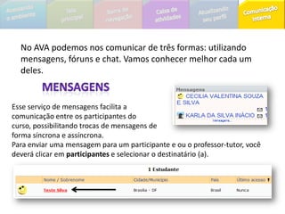 CAIXA USUÁRIOS ONLINENessa caixa você visualizará todos os participantes que estão no curso nos últimos cinco minutos. Isso facilita para encaminharmos mensagens e fazermos contatos.CAIXA CALENDÁRIONo calendário você acompanha o cronograma do curso, lembrando das atividades previstas, datas e prazos para realização de atividades.
