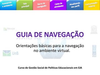 GUIA DE NAVEGAÇÃO Orientações básicas para a navegação no ambiente virtual. Curso de Gestão Social de Políticas Educacionais em EJA 