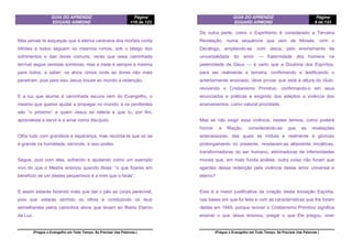 GUIA DO APRENDIZ
EDGARD ARMOND
Página
116 de 123
(Pregue o Evangelho em Todo Tempo. Se Precisar Use Palavras.)
Mas jamais te esqueças que a eterna caravana dos mortais conta
bilhões e todos seguem os mesmos rumos, sob o látego dos
sofrimentos e das dores comuns; verás que essa caminhada
terrível segue veredas sombrias; mas a meta é sempre a mesma
para todos, a saber: os alvos cimos onde as dores não mais
penetram, pois para isso Jesus trouxe ao mundo a redenção.
E a luz que alumia á caminhada escura vem do Evangelho, o
mesmo que queres ajudar a propagar no mundo; e os penitentes
são “o próximo” a quem Jesus se referia e que tu, por fim,
aprendeste a servir e a amar como discípulo.
Olha tudo com grandeza e esperança, mas recorda-te que só se
é grande na humildade, servindo, e isso podes.
Segue, pois com eles, sofrendo e ajudando como um exemplo
vivo do que o Mestre ensinou quando disse: “o que fizeres em
beneficio de um destes pequeninos é a mim que o farás”.
E assim estarás fazendo mais que dar o pão ao corpo perecível,
pois que estarás abrindo os olhos e conduzindo os teus
semelhantes pelos caminhos alvos que levam ao Reino Eterno
da Luz.
GUIA DO APRENDIZ
EDGARD ARMOND
Página
9 de 123
(Pregue o Evangelho em Todo Tempo. Se Precisar Use Palavras.)
De outra parte, como o Espiritismo é considerado a Terceira
Revelação, numa sequência que vem de Moisés, com o
Decálogo, ampliando-se, com Jesus, pelo ensinamento da
universalidade do amor — fraternidade dos homens na
paternidade de Deus — é certo que a Doutrina dos Espíritos,
para ser realmente a terceira, confirmando e testificando o
anteriormente ensinado, deve provar que está à altura do título,
revivendo o Cristianismo Primitivo, confirmando-o em seus
enunciados e práticas e exigindo dos adeptos a vivência dos
ensinamentos, como natural prioridade.
Mas se não exigir essa vivência, nestes termos, como poderá
honrar a filiação, considerando-se que as revelações
antecessoras, das quais se intitula e realmente é glorioso
prolongamento no presente, revelaram-se altamente iniciáticas,
transformadoras do ser humano, eliminadoras de inferioridades
morais que, em mais funda análise, outra coisa não foram que
agentes dessa redenção pela vivência desse amor universal e
eterno?
Esta é a maior justificativa da criação desta Iniciação Espírita,
nas bases em que foi feita e com as características que lhe foram
dadas em 1949, porque reviver o Cristianismo Primitivo significa
ensinar o que Jesus ensinou, pregar o que Ele pregou, viver
 