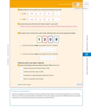 21
Matemática
5º
Básico
Guía
Didáctica
Docente
©
Santillana
-
Proyecto
Saber
Hacer
3 Descompón en forma aditiva los número...