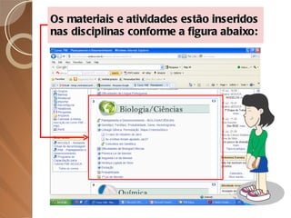 Os materiais e atividades estão inseridos nas disciplinas conforme a figura abaixo: 