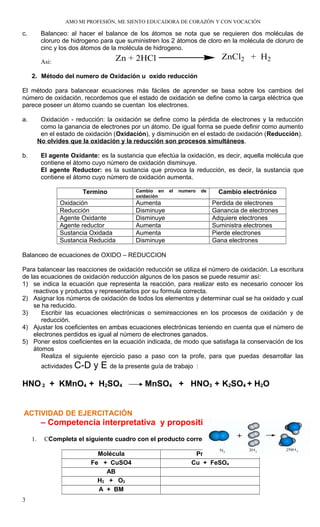 AMO MI PROFESIÓN, ME SIENTO EDUCADORA DE CORAZÓN Y CON VOCACIÓN
c. Balanceo: al hacer el balance de los átomos se nota que...