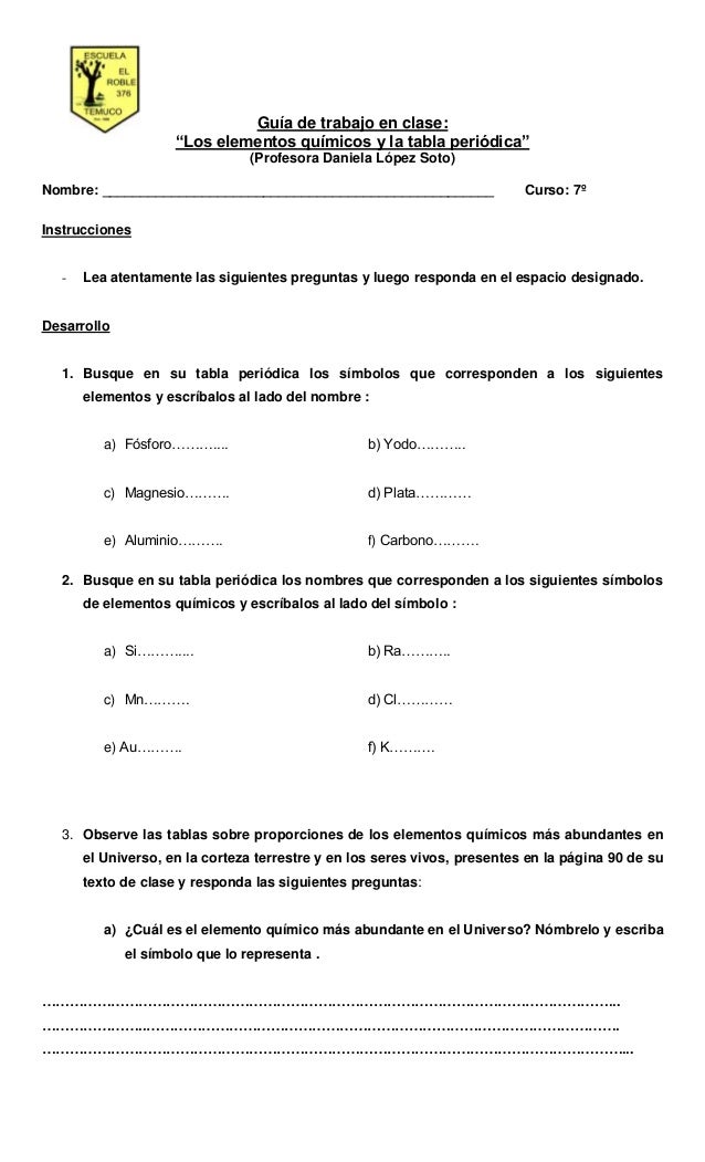 gua de trabajo en claselos elementos qumicos y la tabla peridica - Tabla Periodica De Los Elementos Quimicos Y Sus Nombres gua de trabajo en claselos elementos qumicos y la tabla peridica - Tabla Periodica De Los Elementos Quimicos Y Sus Nombres