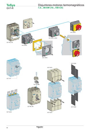 66
ON
OFF
O
ON
OFF
O
ON
OFF
O
OFF
O
ON
ON
OFF
O
GV7 RE, RS
GV7 AP03
OFF
O
ON
GV7 AP04
GV7 AP01, AP02
GV7 V01
GV7 AP05
GV7 RE, RS
GV7 AC01
GV7 AC03 GV7 AC01
GV7 AC04
GV7 AC04
TeSys
GV7-R
Disjuntores-motores termomagnéticos
7,5…90 kW (10...150 CV)
 