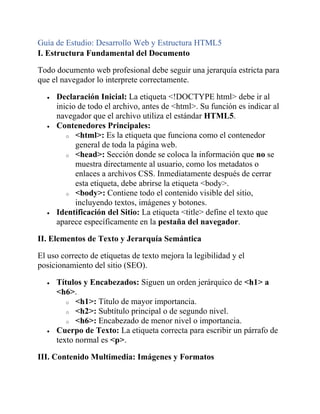 Guía Completa de Desarrollo Web y Estructura HTML5 para Principiantes | PDF