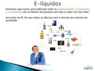 Entramos aqui numa seara delicada onde os gosto pessoal, o orçamento 
e o marketing são os fatores da equação com que o vaper tem que lidar. 
Sem falar da fé. De que todas as fábricas tem o mínimo de controle de 
qualidade. 
18mg 
0mg 
11mg 
6mg 
12mg 
8mg 
24mg 
 