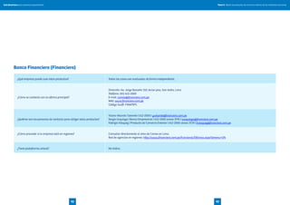 Tomo II. Oferta de productos de comercio exterior de las entidades bancariasGuía financiera para empresas exportadoras
9392
Banco Financiero (Financiero)
¿Qué empresa puede usar estos productos? Todos los casos son evaluados de forma independiente.
¿Cómo se contacta con la oficina principal?
Dirección: Av. Jorge Basadre 310, tercer piso, San Isidro, Lima
Teléfono: (01) 612-2000
E-mail: comex@financiero.com.pe
Web: www.financiero.com.pe
Código Swift: FINAPEPL
¿Quiénes son las personas de contacto para utilizar estos productos?
Yliana Velarde | Gerente | 612-2000 | yvelarde@financiero.com.pe
Sergio Urquiaga | Banca Empresarial | 612-2000 anexo 3795 | surquiaga@financiero.com.pe
Fabrizio Vásquez | Producto de Comercio Exterior | 612-2000 anexo 3729 | fvasquez@financiero.com.pe
¿Cómo proceder si la empresa está en regiones? Consultar directamente al área de Comex en Lima.
Red de agencias en regiones: http://www.financiero.com.pe/Funcional/Oficinas.aspx?idmenu=574
¿Tiene plataforma virtual? No indica.
 