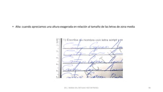 • Alta: cuando apreciamos una altura exagerada en relación al tamaño de las letras de zona media
M.C. MARIA DEL REFUGIO HDZ REYNOSO. 40
 