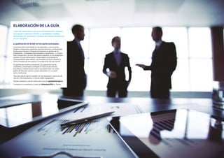 2 Guía del Mercado Laboral 2016 Guía del Mercado Laboral 2016 3
ELABORACIÓN DE LA GUÍA
Cada año elaboramos una guía de tendencias y salarios
que ayuda a nuestros clientes y candidatos a realizar
previsiones del mercado y conocer las nuevas tendencias
de sus sectores.
La publicación se divide en tres partes principales:
La primera parte está basada en las respuestas a una encuesta
dirigida a empresarios españoles, personal directivo y profesionales
de Recursos Humanos. Después encontramos la opinión de los
trabajadores – empleados, desempleados y expatriados – y la parte
final corresponde a la visión de nuestros expertos en sus respectivos
sectores. En esta última parte, a cada análisis le acompaña su
correspondiente tabla salarial. Las encuestas se lanzan durante el
último trimestre del año anterior a la publicación del documento.
El expertise de nuestros consultores y la experiencia real de
candidatos y empresarios confluyen en una Guía de máxima
actualidad y relevancia para todo el que desee tener una visión
global del Mercado Laboral y poder profundizar en su propio
sector profesional.
Para esta edición hemos contado con las respuestas y opiniones de
más de 1.700 empresarios y más de 8.800 trabajadores.
Puedes consultar la versión online de la Guía en guiasalarial.hays.es
Comparte tus comentarios a través de #GuiaHays2016 en Twitter.
 