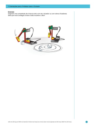 7. Orientações para o Professor para o Chutador

Extensão
Organize uma competição de chute ao alvo com seu chutador ou com vários chutadores.
Será que você consegue chutar a bola e acertar o alvo?

LEGO, the LEGO logo and WEDO are trademarks of the/sont des marques de commerce de/son marcas registradas de LEGO Group. ©2009 The LEGO Group.

114

 