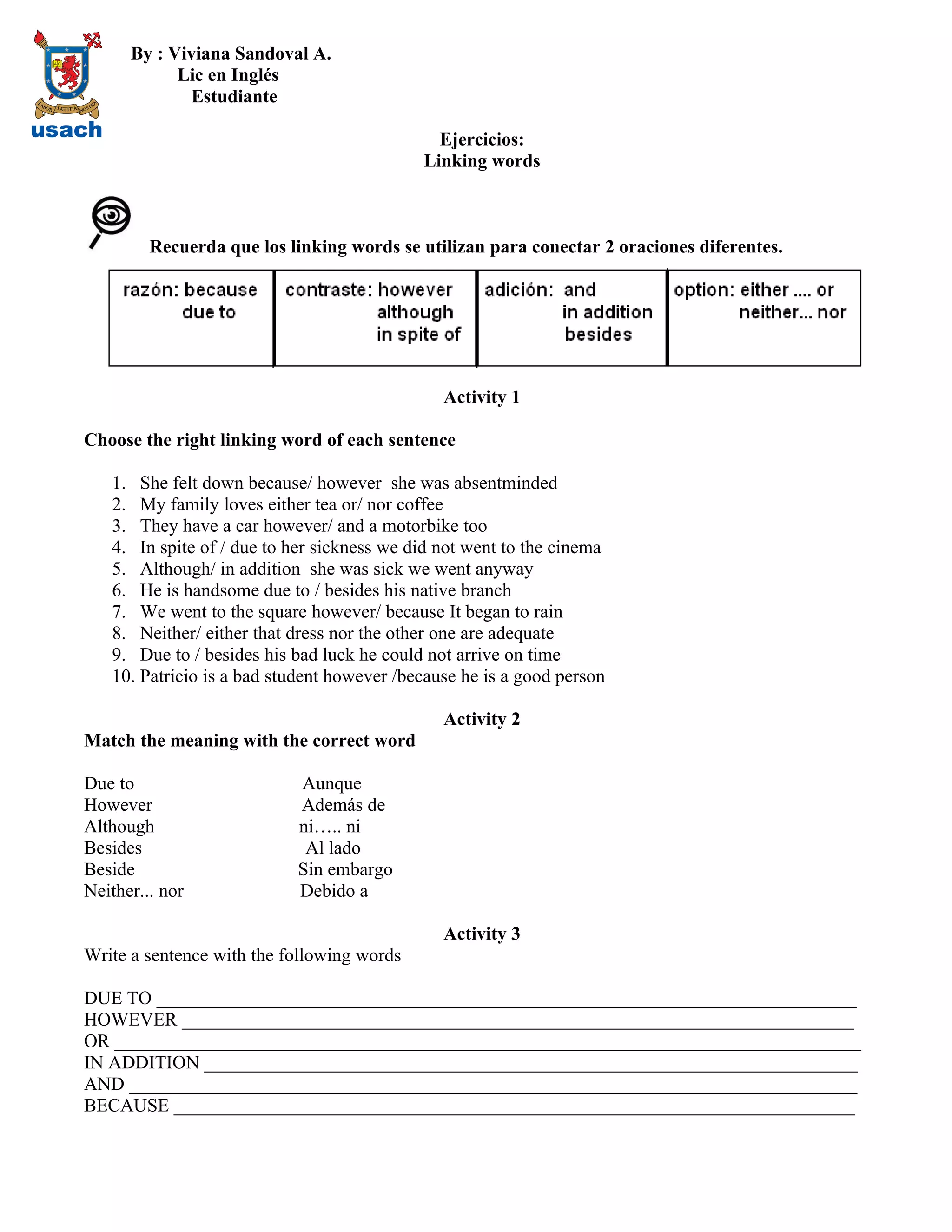 Guia linking words ejercicios | DOC