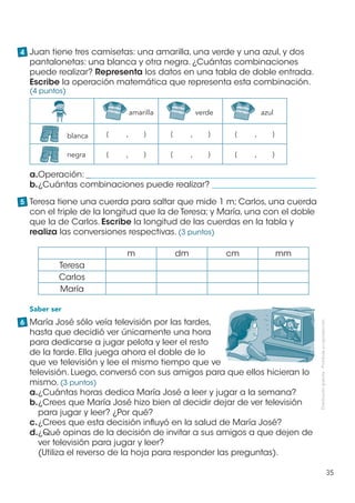 4 Juan tiene tres camisetas: una amarilla, una verde y una azul, y dos
  pantalonetas: una blanca y otra negra. ¿Cuántas c...