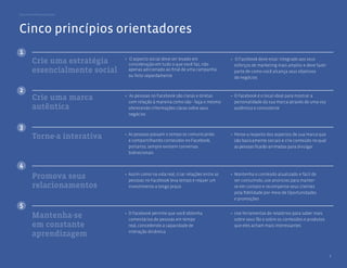 Guia de melhores práticas




Cinco princípios orientadores
1
        Crie uma estratégia
        essencialmente social

2
        Crie uma marca
        autêntica

3
        Torne-a interativa


4
        Promova seus
        relacionamentos

5
        Mantenha-se
        em constante
        aprendizagem

                                5
 