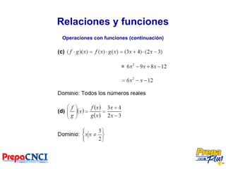 Relaciones y funciones
Operaciones con funciones (continuación)
 