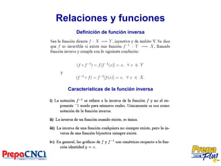 Relaciones y funciones
Definición de función inversa
Características de la función inversa
 