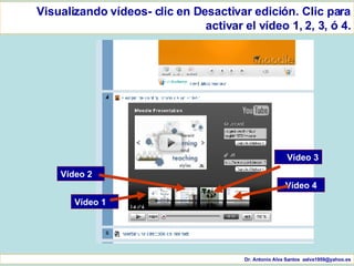 Dr. Antonio Alva Santos  [email_address] Visualizando vídeos- clic en Desactivar edición. Clic para activar el vídeo 1, 2, 3, ó 4. Vídeo 2 Vídeo 1 Vídeo 4 Vídeo 3 