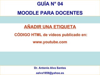 GUÍA N° 04 MOODLE PARA DOCENTES Dr. Antonio Alva Santos [email_address] ,[object Object],[object Object],[object Object]