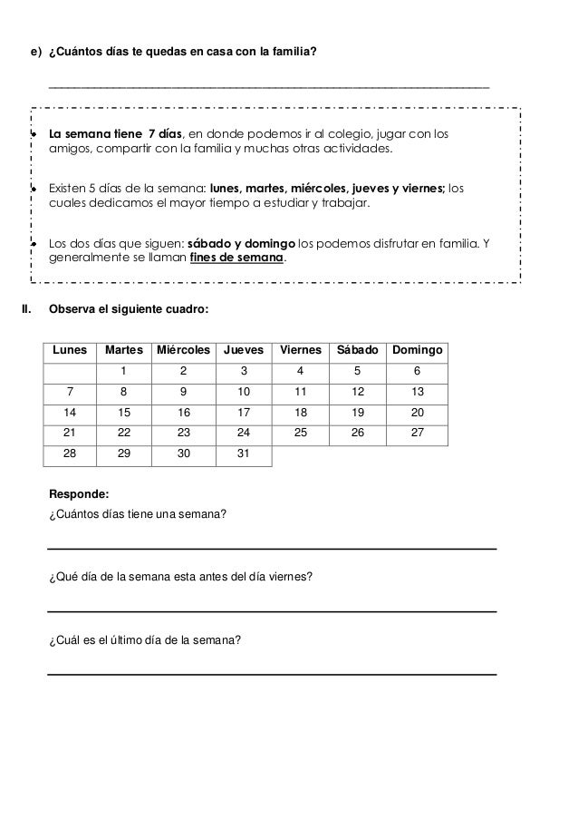 Guia nº1 dias de la semana