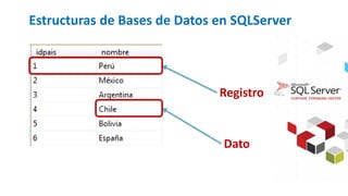 Estructuras de Bases de Datos en SQLServer
Registro
Dato
 