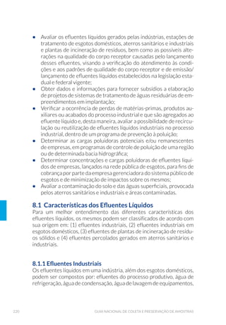 69ORGANIZAÇÃO DOS TRABALHOS DE CAMPO
3.5 Preparo de Soluções e Reagentes
3.5.1 Formol Neutralizado
É importante destacar que existem diferenças entre as soluções
de formol (formalina) e de formaldeído. O formol contém em sua
composição em média 40% de formaldeído. Por esse motivo uma
solução de formol 10% (formalina 10%) equivale a uma solução de
formaldeído a 4%. Portanto, para fins de padronização no texto deste
Guia todas essas soluções foram expressas com base em formol.
a) 3URFHGLPHQWR SDUD R HPSUHJR HP DPRVWUDV GH SO¤QFWRQ ÷WRSO¤QF-
ton e zooplâncton):
– Adicionar 5g de bicarbonato de sódio (ou 20g de tetraborato de
sódio) em 1L de formol P.A.
b) Procedimento para o emprego em amostras de bentos:
– Medir o pH do formol com fita indicadora de pH ou pHmetro;
– Acrescentar, aos poucos, quantidade suficiente de bicarbonato
de sódio (ou tetraborato de sódio) para que o pH torne-se 7.
3.5.2 Formol Neutralizado, com Sacarose
Diluir 40g de sacarose (açúcar) em 1L de formol P.A. previamente neu-
tralizado com bicarbonato de sódio ou tetraborato de sódio.
3.5.3 Meio de Transporte Cary e Blair (Técnica de Moore)
Fórmula: 1,5g de tioglicolato de sódio (C2
H3
NaO2
S),1,1g de fosfato de
sódio dibásico anidro (Na2
HPO4
), 5g de cloreto de sódio (NaCl) e 5g
de agar.
á 3HVDU RV LQJUHGLHQWHV DFLPD RX SHVDU PHLR GHVLGUDWDGR ÜDU DQG
%ODLU 7UDQVSRUW 0HGLXPÝ 