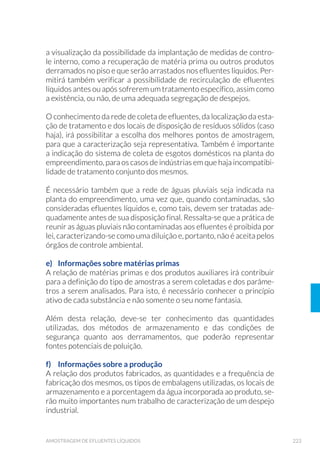 71ORGANIZAÇÃO DOS TRABALHOS DE CAMPO
3.5.9 Solução de Ácido Sulfúrico (H2
SO4
) 1+1 (50%)
á Em balão volumétrico de 1L, adicionar aproximadamente 400mL
de água destilada;
á Acrescentar, vagarosamente, 500mL do ácido sufúrico concentrado;
á Completar o volume para 1L com água destilada.
3.5.10 Solução de Ácido Sulfúrico (H2
SO4
) 1+9 (10%)
á Em balão volumétrico de 1L, adicionar aproximadamente 600 mL
de água destilada;
á Acrescentar, vagarosamente, 100mL de ácido sulfúrico;
á Completar o volume de água destilada para 1L.
3.5.11 Solução de Ácido Sulfúrico (H2
SO4
) / Ácido Nítrico
(HNO3
) 10% (6+1)
á Misturar 6 partes da solução de ácido sulfúrico 10% e 1 parte da
solução de ácido nítrico 10%.
3.5.12 Solução Alcali-Iodeto-Azida
á Em balão volumétrico de 1L, dissolver 500g de hidróxido de sódio
(NaOH) P.A. e 150g de iodeto de potássio (KI) P.A. em água destila-
da (em banho de água fria ou gelo);
á Acrescentar 10g de azida sódica (NaN3
), dissolvidos em 40mL de
água destilada;
á Completar o volume para 1L com água destilada.
NOTA: No caso de amostras de água do mar, não é necessária a adição
de azida sódica.
3.5.13 Solução de Álcool 70º GL
á Diluir o álcool comercial 96º GL em água destilada;
á 0HGLU VHX JUDX FRQWLQXDPHQWH FRP XP DOFR¶PHWUR VHJXQGR *D
Lussac), até que se atinja 70ºGL.
3.5.14 Solução de Carbonato de Magnésio (MgCO3
) 1%
á 'LVVROYHU J GH FDUERQDWR GH PDJQ«VLR ÷QDPHQWH SXOYHUL]DGR HP
100mL de água destilada.
 