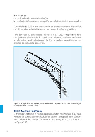 113EQUIPAMENTOS DE AMOSTRAGEM
VANTAGENS DESVANTAGENS
PEGADORES
á DSUHVHQWD Y£ULRV WDPDQKRV
á « FRQVLGHUDGR R PHOKRU
amostrador quantitativo
em substrato duro para a
comunidade bentônica.
á DV SODFDV ODWHUDLV H WHODV
previnem a perda de
amostra no fechamento
e reduzem a formação de
ondas de choque.
á SRVVXL SLQR GH VHJXUDQ©D
á D DPRVWUD REWLGD Q¥R « W¥R ¯QWHJUD TXDQWR HP
amostragens com testemunhador (“corer”).
á D YHUV¥R PDLRU « SHVDGD H QHFHVVLWD GH
guincho.
á Q¥R « PXLWR DGHTXDGR SDUD XVR HP VXEVWUDWR
mole, podendo haver perda de partículas
÷QDV SRU RQGDV GH FKRTXH H Q¥R FDSWXUD
adequadamente organismos que se enterram
mais profundamente.
á VXD JDUUDV SRGHP VHU EORTXHDGDV SRU SHGUDV
galhos ou outros detritos, acarretando perda
de amostra.
á « SRVV¯YHO RFRUUHU FRQWDPLQD©¥R GD DPRVWUD
por metais que possam compor a estrutura do
SHJDGRU YHUL÷FDU R PDWHULDO HPSUHJDGR QD
confecção do equipamento).
á DSUHVHQWD Y£ULRV WDPDQKRV
á FDSWXUD JUDQGH YROXPH GH
sedimento.
á D DPRVWUD REWLGD Q¥R « W¥R ¯QWHJUD TXDQWR HP
amostragens com testemunhador (“corer”).
á DV YHUV·HV P«GLD H PDLRU V¥R SHVDGDV H
necessitam de guincho.
á Q¥R « PXLWR DGHTXDGR SDUD XVR HP VXEVWUDWR
PROH KDYHQGR SHUGD GH SDUW¯FXODV ÷QDV SRU
ondas de choque e de organismos que se
enterram mais profundamente
á VXDV JDUUDV V¥R IUHTXHQWHPHQWH EORTXHDGDV
por pedras, galhos ou outros detritos,
acarretando perda de amostra.
á « SRVV¯YHO RFRUUHU FRQWDPLQD©¥R GD DPRVWUD
por metais que possam compor a estrutura do
SHJDGRU YHUL÷FDU R PDWHULDO HPSUHJDGR QD
confecção do equipamento).
á « OHYH H GH I£FLO RSHUD©¥R
á UHGX] DV RQGDV GH FKRTXH
pela existência de placas
que se abrem no topo.
á D DPRVWUD « REWLGD TXDVH
íntegra, permitindo
subamostragem.
á D DPRVWUD REWLGD Q¥R « W¥R ¯QWHJUD TXDQWR HP
amostragens com testemunhador (“corer”).
á « PXLWR OHYH SDUD VHU XVDGR HP VXEVWUDWR
duro ou sob correnteza moderada ou forte.
á VXDV JDUUDV IUHTXHQWHPHQWH Q¥R IHFKDP
totalmente por falha no mecanismo.
á « SRVV¯YHO RFRUUHU FRQWDPLQD©¥R GD DPRVWUD
por metais que possam compor a estrutura do
SHJDGRU YHUL÷FDU R PDWHULDO HPSUHJDGR QD
confecção do equipamento).
á « SRVV¯YHO D SHUGD GH PDWHULDO ÷QR QD VXELGD
do amostrador.
Continua...
 