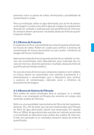 $GL©¥R GH DFHWDWR GH ]LQFR
SDUD SUHVHUYD©¥R GH VXOIHWR 
Figura 62. Coleta de amostra em profundidade com garrafa de van Dorn
GH )OX[R 9HUWLFDO 
Figura 63. )LOWUD©¥R HP FDPSR GH DPRVWUD SDUD PHWDLV GLVVROYLGRV 
Figura 64. ROHWD GH DPRVWUD FRP EDOGH GH D©R LQR[ SDUD 7HVWH GH $PHV 
 