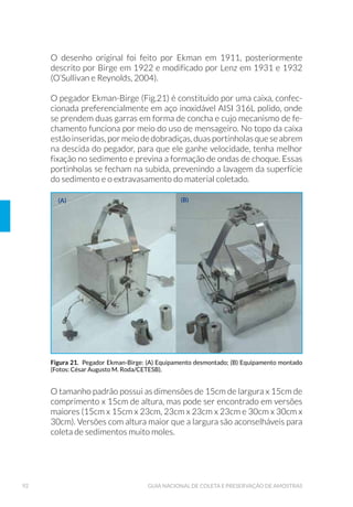 'HVFRQH[¥R
do copo coletor, (E) Transferência da amostra retida no copo coletor para o frasco,
) 