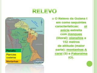Planalto
Planícies
costeiras
Montanhas
 