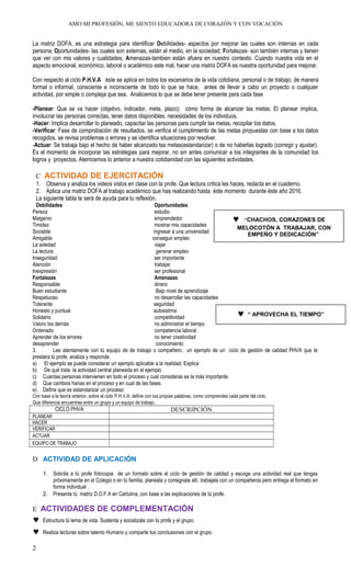 AMO MI PROFESIÓN, ME SIENTO EDUCADORA DE CORAZÓN Y CON VOCACIÓN
La matriz DOFA, es una estrategia para identificar Debilid...