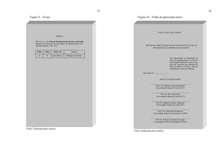 25
Figura 9 – Errata
Fonte: Elaborada pelos autores.
ERRATA
SILVA, C. A. B. Usina de beneficiamento de leite e derivados.
Brasília, DF: Ministério da Agricultura, do Abastecimento e da
Reforma Agrária, 1995. 46 p.
Folha Linha Onde se lê Leia-se
31 34 sacos plásticos embalagem cartonada
26
Figura 10 – Folha de aprovação (tese)
Fonte: Elaborada pelos autores.
VÂNIA ÁVILA DE CASTRO
ESTUDO DA CRISTALIZAÇÃO DE NANOPARTÍCULAS DE Au
POR DIFRAÇÃO E ABSORÇÃO DE RAIOS-X
Tese apresentada ao Doutorado em
Física do Departamento de Física da
Universidade Federal do Ceará, como
parte dos requisitos para obtenção do
título de Doutor em Física. Área de
concentração: Física de Materiais.
Aprovada em: ___/___/______.
BANCA EXAMINADORA
___________________________________________
Profa
. Dra
. Mariana Costa (Orientador)
Universidade Federal do Ceará (UFC)
___________________________________________
Prof. Dr. Rui Carmo Sena
Universidade Federal do Ceará (UFC)
___________________________________________
Prof. Dr. Dagoberto Santos Filgueiras
Universidade Federal do Ceará (UFC)
___________________________________________
Profa
. Dra
. Suely Bezerra Oliveira
Universidade Federal de Pernambuco (UFPE)
___________________________________________
Prof. Dr. Wilson Lima Sales Coronado
Universidade Federal do Maranhão (UFMA)
 