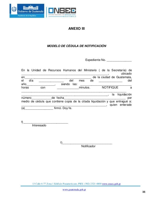 Ejemplo De Cedula De Notificacion Laboral Ejemplo Sencillo