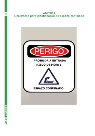 GUIA
TÉCNICO
NR-33
64 Anexo I
Sinalização para identificação de espaço confinado
 