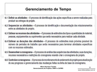 Gerenciamento de Tempo




            Mário Henrique Trentim                          30
   Gerenciamento de Projetos: PMP® e CAPM®
                                             www.EditoraAtlas.com.br
 