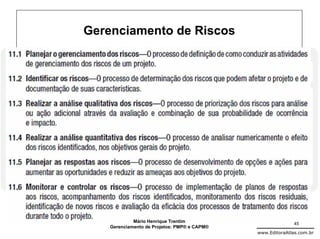 Gerenciamento de Riscos




             Mário Henrique Trentim                          45
    Gerenciamento de Projetos: PMP® e CAPM®
                                              www.EditoraAtlas.com.br
 