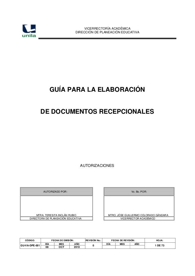 Guia para documentos recepcionales Guia para documentos recepcionales