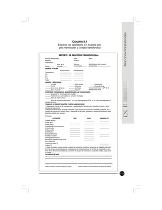155
CUADRO 9.1
Estudios de laboratorio en muestra pre,
post transfusión y unidad transfundida
 