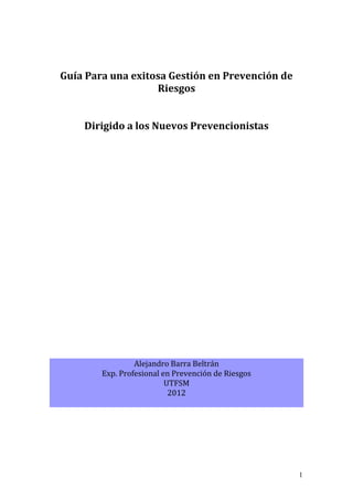 1 
Guía Para una exitosa Gestión en Prevención de Riesgos Dirigido a los Nuevos Prevencionistas Alejandro Barra Beltrán Exp. Profesional en Prevención de Riesgos UTFSM 2012  