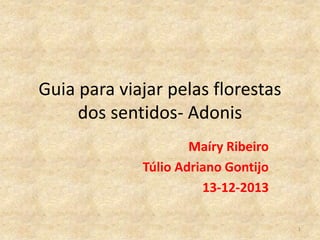Guia para viajar pelas florestas
dos sentidos- Adonis
Maíry Ribeiro
Túlio Adriano Gontijo
13-12-2013
1

 