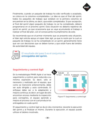 El resultado del paso 5 es el conjunto de
entregables del sprint.
Seguimiento y control Ágil
 