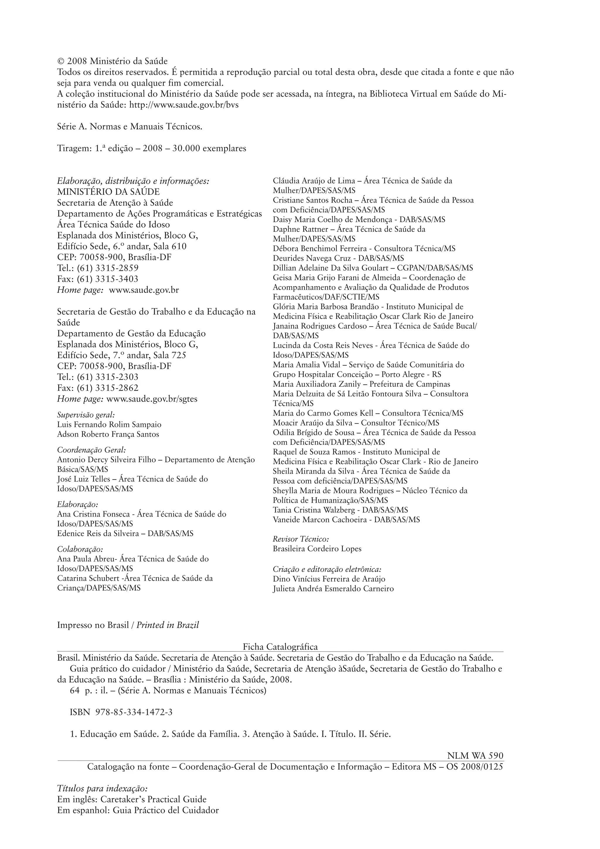 Guia Pratico do Cuidador - Ministério da Saúde
