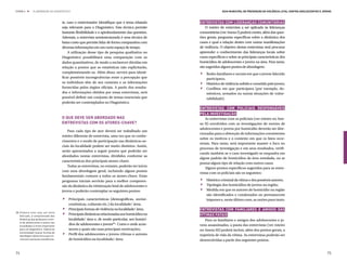 ETAPA 4 l      ELABORAÇÃO DO DIAGNÓSTICO                                                                        Guia Municipal de Prevenção da Violência Letal contra Adolescentes e Jovens



                                      te, caso o entrevistador identifique que o tema relatado   Entrevistas com lideranças comunitárias
                                      seja relevante para o Diagnóstico. Esta técnica permite       O roteiro de entrevista a ser aplicado às lideranças
                                      bastante flexibilidade e o aprofundamento das questões.    comunitárias (ver Anexo I) poderá conter, além das ques-
                                      Ademais, a entrevista semiestruturada é uma técnica de     tões gerais, perguntas específicas sobre a dinâmica dos
                                      baixo custo que permite lidar de forma comparativa com     casos e qual a relação destes com outras manifestações
                                      diversas informações em um curto espaço de tempo.          de violência. O objetivo destas entrevistas será procurar
                                          A utilização desse tipo de pesquisa qualitativa no     apreender o conhecimento das lideranças locais sobre
                                      Diagnóstico possibilitará uma comparação com os            casos específicos e sobre as principais características dos
                                      dados quantitativos, de modo a esclarecer dúvidas em       homicídios de adolescentes e jovens na área. Para tanto,


                                                                                                 .
                                      relação a pontos que as estatísticas não explicitarão,     são sugeridos alguns pontos de abordagem:



                                                                                                 .
                                      complementando-as. Além disso, servirá para identi-         	 Redes familiares e sociais em que o jovem falecido


                                                                                                 .
                                      ficar possíveis incongruências entre a percepção que          participava;
                                      os indivíduos têm de seu contexto e as informações          	 Histórico de violência sofrido e cometido pelo jovem;
                                      fornecidas pelos órgãos oficiais. A partir dos resulta-     	 Conflitos em que participava (por exemplo, do-
                                      dos e informações obtidos por essas entrevistas, será         mésticos, armados ou outras situações de vulne-
                                      possível definir um conjunto de temas essenciais que          rabilidade).
                                      poderão ser contemplados no Diagnóstico.
                                                                                                 Entrevistas com policiais responsáveis
                                                                                                 pela investigação
                                      O que deve ser abordado nas                                    As entrevistas com os policiais (ver roteiro no Ane-
                                      entrevistas com os atores-chave?                           xo II) envolvidos com as investigações de mortes de
                                                                                                 adolescentes e jovens por homicídio deverão ser dire-
                                          Para cada tipo de ator deverá ser trabalhado um
                                                                                                 cionadas para a obtenção de informações consistentes
                                      roteiro diferente de entrevista, uma vez que os conhe-
                                                                                                 sobre os motivos e o contexto em que os fatos ocor-
                                      cimentos e o modo de participação nas dinâmicas so-
                                                                                                 reram. Para tanto, será importante manter o foco no
                                      ciais da localidade podem ser muito distintos. Assim,
                                                                                                 processo de investigação e em seus resultados, verifi-
                                      serão apresentados a seguir pontos que poderão ser
                                                                                                 cando também se o caso investigado se enquadra em
                                      abordados nestas entrevistas, divididos conforme as
                                                                                                 algum padrão de homicídios da área estudada, ou se
                                      características dos principais atores-chave.
                                                                                                 possui algum tipo de relação com outros casos.
                                          Todas as entrevistas, no entanto, poderão ter início
                                                                                                     Alguns pontos específicos sugeridos para as entre-


                                                                                                 .
                                      com uma abordagem geral, incluindo alguns pontos
                                                                                                 vistas com os policiais são os seguintes:


                                                                                                 .
                                      fundamentais comuns a todos os atores-chave. Estas


                                                                                                 .
                                      perguntas iniciais servirão para a melhor compreen-         	 Histórico criminal da vítima e dos possíveis autores;
                                      são da dinâmica da vitimização letal de adolescentes e      	 Tipologia dos homicídios de jovens na região;


                                      .
                                      jovens e poderão contemplar os seguintes pontos:            	 Medida em que os autores de homicídio na região
                                                                                                    são identificados e condenados ou permanecem


                                      .
                                       	 Principais características (demográficas, socioe-          impunes e, neste último caso, as razões para tanto.


                                      .
                                         conômicas, culturais etc.) da localidade/ área;
                                       	 Principais formas de violência na localidade/ área;     Entrevistas com familiares e amigos das
38.	Embora este seja um tema
    delicado, a compreensão das
                                       	 Principais dinâmicas relacionadas aos homicídios na     vítimas fatais
    dinâmicas que produzem a mor-        localidade/ área e, de modo particular, aos homicí-         Para os familiares e amigos dos adolescentes e jo-


                                      .
    te de adolescentes e jovens nas
    localidades é muito importante
                                         dios de adolescentes e jovens38– Como e onde acon-      vens assassinados, a pauta das entrevistas (ver roteiro
    para um diagnóstico. Caberá ao       tecem e quais são suas principais motivações;           no Anexo III) poderá incluir, além dos pontos gerais, a
    entrevistador buscar formas de
    abordagem deste tema que mi-
                                       	 Perfil dos adolescentes e jovens vítimas e autores      trajetória de vida da vítima. As entrevistas poderão ser
    nimizem eventuais resistências.      de homicídios na localidade/ área;                      desenvolvidas a partir dos seguintes pontos:


74                                                                                                                                                                                      75
 